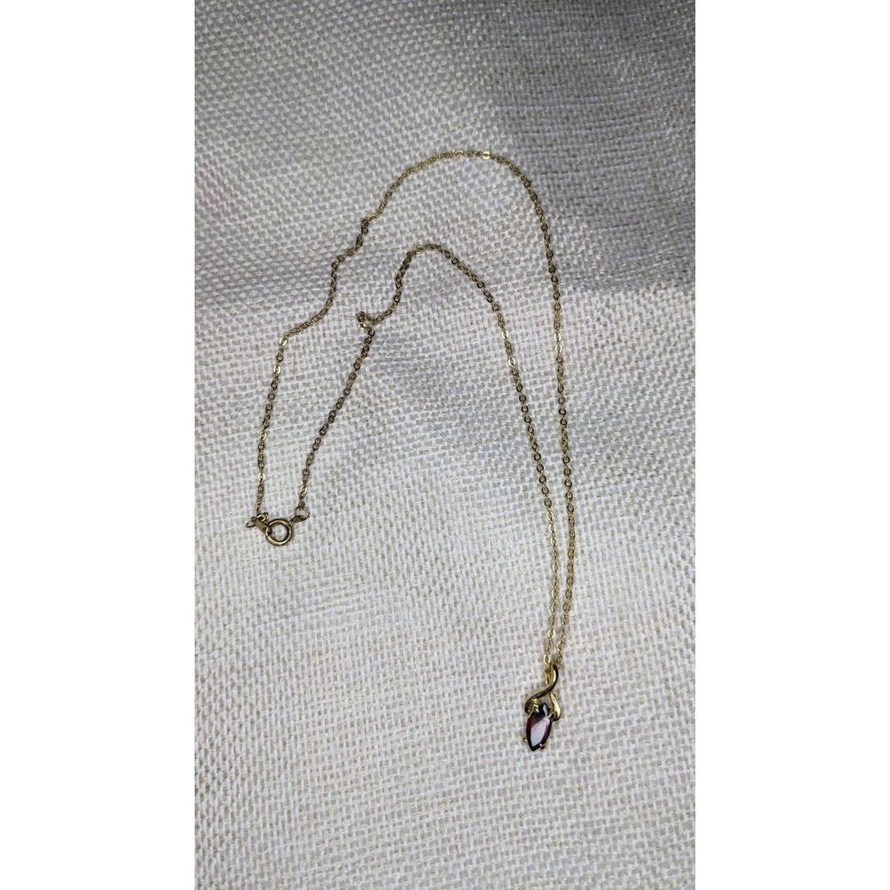 Vintage gold chain marquise stone necklace red stone